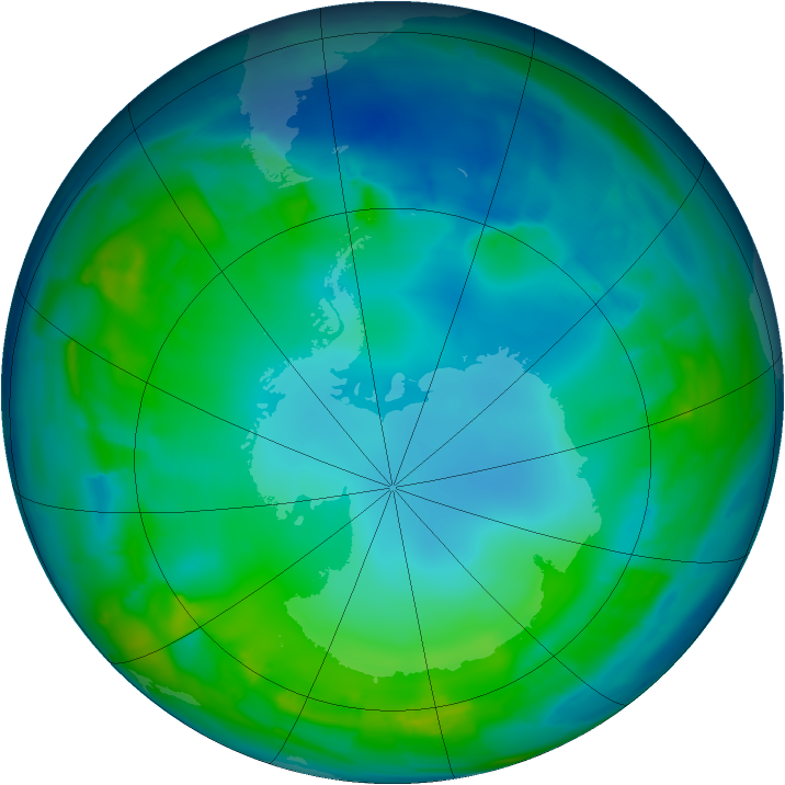 Antarctic ozone map for 16 May 2015